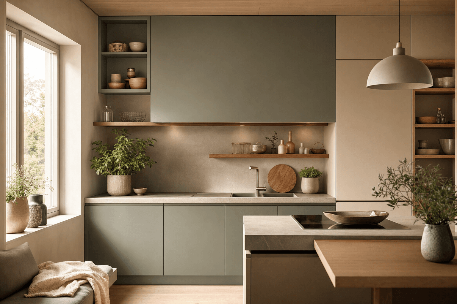 Cuisine Hygge en implantation fermée.