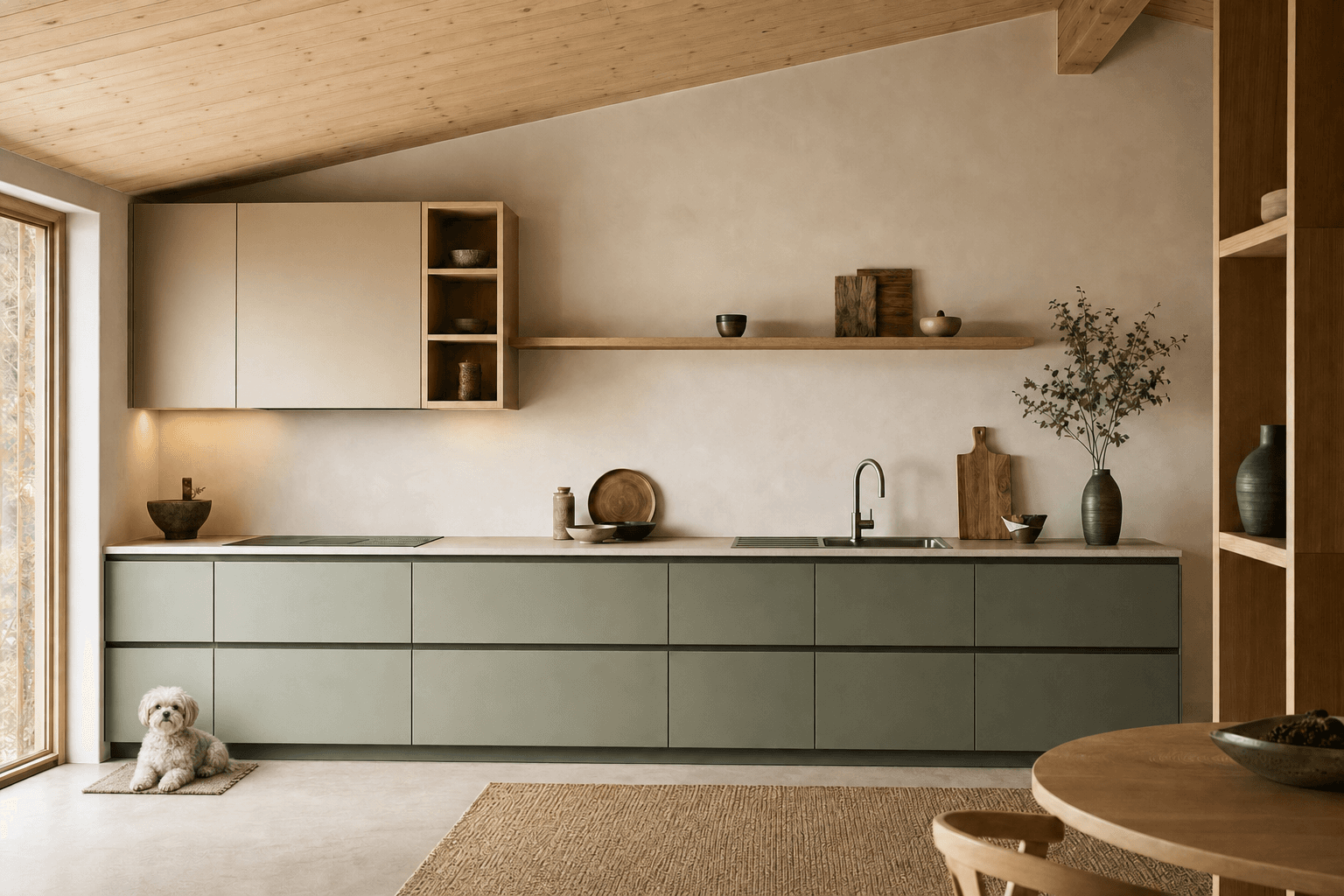 Cuisine Hygge en implantation linéaire.